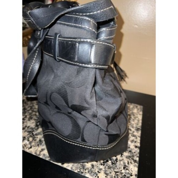 Coach Handbag Hamptons Python Stripe shoulder bag Canvas Leather Black purse Y2K - Picture 5 of 12